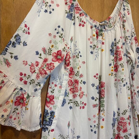 Terra & Sky Size 2X Floral Cottagecore Blouse Boho Ruffle Hem Top Off Shoulder - Picture 5 of 9